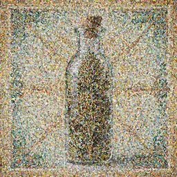 vertical bottle with weed inside covered in gift lent symmetric art