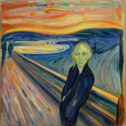 an abstract painting about the meaning pf life in the style of Munch