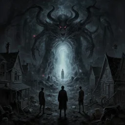 set in a small town, a demonic magical ethereal portal!!! to hell. dark matte painting by noah bradley and raphael lacoste and ruan jia and marc simonetti