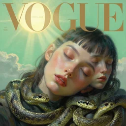 3 d, sci - fi, close - up, night, sleepy fashion model face, sun, cinematic, clouds, sun rays, vogue cover style, poster art, light green mood, snakes, realistic painting, intricate oil painting, high detail, figurative art, multiple exposure, poster art, 3 d, by tooth wu and wlop and beeple and greg rutkowski