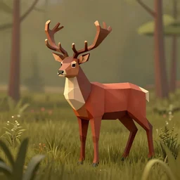 super detailed lowpoly art, red deer in an undergrowth, unreal engine, retrowave color palette, 3 d render, lowpoly, earthy colors, digital art, perspective