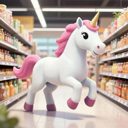 a unicorn rampaging through a supermarket