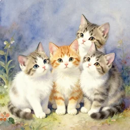 cute space kittens, watercolor painting by gaston bussiere, craig mullins, j. c. leyendecker