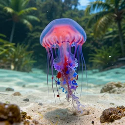 jellyfish beach jungle red blue purple explosion
