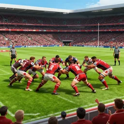 high quality digital art of blood bowl teams fighting on a pitch, surrounded by crowds, good weather, referee blowing a whistle