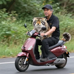 wildlife photography of a Pallas cat riding a scooter, by Emmanuel Lubezki