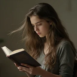 a girl reading a book, her hair flowing down, extremely high detail, photo realistic, cinematic, post processed, concept art, artstation, matte painting, style by raphael lacoste, eddie mendoza