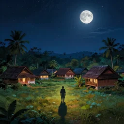 moonlit kerala village, starry night sharp focus, trending on ArtStation, masterpiece, by Greg Rutkowski, by Ross Tran, by Fenghua Zhong, octane, soft render, ultrarealistic, colorful, cinematic, shadow of the tomb rider