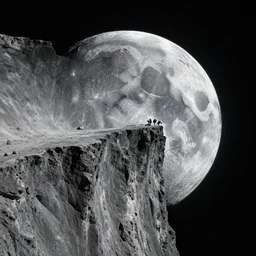 moon structure on the edge of a crater designed by zaha hadid, cliff architecture, photography