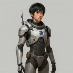 concept art by rutkowski, man about 3 0 years old, short black hair with bangs, expression of fear and bewilderment, very tall and slender, he is wearing futuristic space gear, highly detailed portrait, scifi, digital painting, artstation, concept art, smooth, sharp foccus ilustration, artstation hq