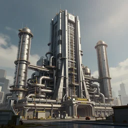 an epic 3 d render of a massive cyberpunk factory building, by beeple and fvckrender and visualdon, trending on cgsociety