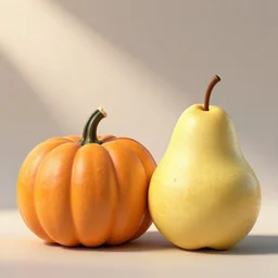 Cute pumpkin and pear in love, digital art