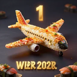 airplane made of sushi, artstation trending, winner, 1 st place, dramatic lighting, tasty, food decoration, highend, illustration!!!!, fine details,