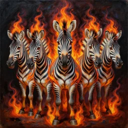 intricate five fire zebra by pablo picasso, oil on canvas, hdr, high detail, photo realistic, hyperrealism, surrealism, cinematic, matte finish, high contrast, 3 d depth, centered, masterpiece, vivid and vibrant colors, enhanced light effect, enhanced eye detail, artstationhd