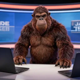 A Sasquatch news Reporter, Artstation, photorealistic