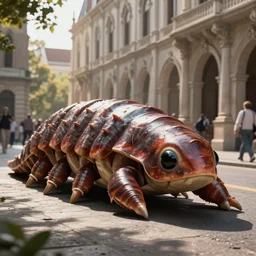 ultrarealistic photography of giant tardigrade on budapest street