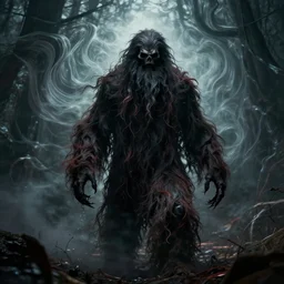 photo of terrifying boogerman, flowing backgroun, trippy,