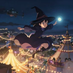 flying above small witchlight carnival, night time, high octane filter, 8 k, highly detailed, digital painting, lens flare, bloom, cinematic, concept art, matte, art by ruan jia and wlop and greg rutkowski and makoto shinkai, masterpiece