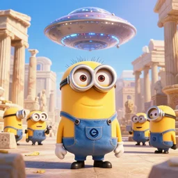 Still from pixar movie about an Tiny Donald Trumps invasion Ancient Athens, UFOs, portrait, intricate, 8k highly professionally detailed, HDR, CGsociety