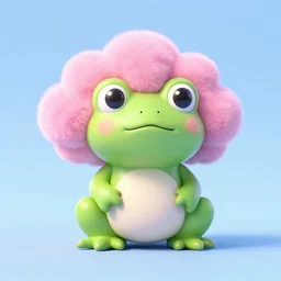 a cute frog creature with cloud like pink fur