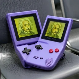 Albert Einstein playing on gameboy color in waiting room