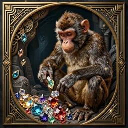 monkey mining for gems in a mine, concept art, insanely detailed and intricate, hypermaximalist, elegant, ornate, hyper realistic, super detailed, dark atmosphere, Art Deco, cinematic, trending on artstation, magic the gathering artwork