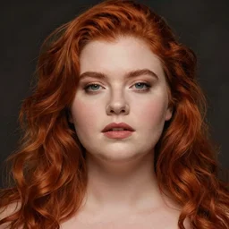 symmetrical character portrait of a stocky redheaded woman