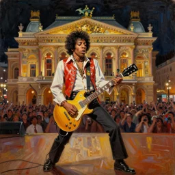 oil painting of jimi hendrix performing at the vienna opera house, 1 7 8 5