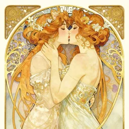 the kiss | highly detailed | very intricate | art nouveau | gold filigree | romantic storybook fantasy | soft cinematic lighting | award - winning | disney concept art watercolor illustration by mandy jurgens and alphonse mucha and alena aenami | pastel color palette | featured on artstation