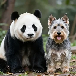 a photo of a mix between a panda and a sheltie