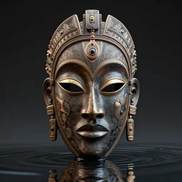 african mask, by akihito yoshida, artstation, by asaf hanuka, by diego rivera, by hieronymus bosch, octane render, by wlop, refractive, ray tracing reflections, diffraction grading, insanely detailed and intricate, hypermaximalist, elegant, ornate, hyper realistic, super detailed, head above water