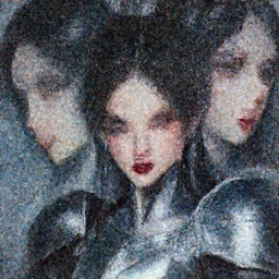 female warrior, lovely delicate face, sophisticated armor, dark red sexy lips, smile, close - up shots of faces, oil painting, passion, bravery, intricate armour costumes, light and shadow effects, intricate, digital painting, art station, concept art, cold tones, sharp focus, morandi color scheme, sharply shaped, illustration, art by makoto shinkai and lois van baarle