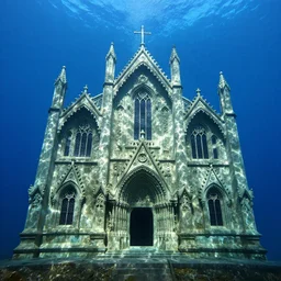 an underwater cathedral, caustics, hand - forged details