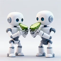 robots eat delicious cucumber, yummy
