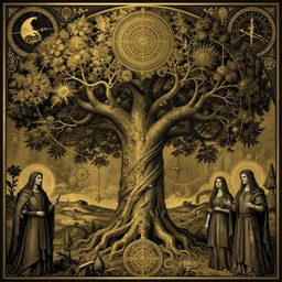 yggdrasil and the nine worlds, gothic, renaissance, ornaments, symbolism, astrology, esoteric, norse mythology, worldtree, yggdrasil, art by giger, gustave dore and greg rutkowski and magali villeneuve and beksinski, golden ratio, rule of thirds, highly detailed, digital painting, trending on artstation, concept art, sharp focus,