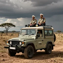 cinematography police sitting on jeep in Africa by Emmanuel Lubezki