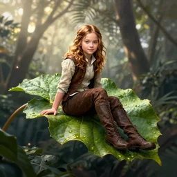 katniss everdeen sitting on a giant leaf, digital painting, artstation