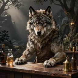 hot werewolf bartender, realistic fantasy painting