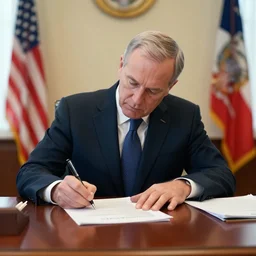 governor signing bill into law, shallow focus,