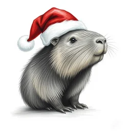 illustration of a capybara wearing a santa hat, charcoal medium