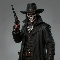 a portrait of a plague doctor gunslinger, dark fantasy, horror, western, hell, ultrafine detailed digital pencil art by takeshi obata and mike mignola and irving penn, death note style, colored, symmetric body, cgsociety, sharp focus, detailed face, looking at the camera and pointing with a big gun