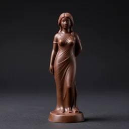female statue made of chocolate, studio light, dark background, 3 5 mm photography