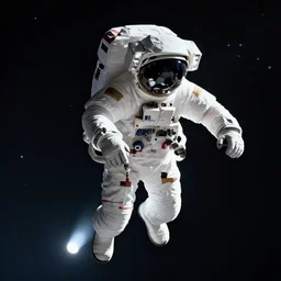 an astronaut floating in space with a light below them