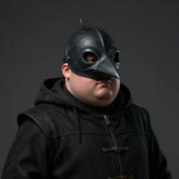 a portrait, a chubby humanoid wearing a pointy bird style black plague doctor mask, realistic, short in stature, wearing black medieval robes, medical doctor, serene, pointy mask, style by donato giancola, wayne reynolds, jeff easley dramatic light, high detail, cinematic lighting, artstation, dungeons and dragons
