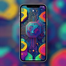 A desktop wallpaper that visualizes AI, blend elements, stylistic, visualize, vivid colors, geometric but organic, iPhone wallpaper, Machine Learning, surrealism