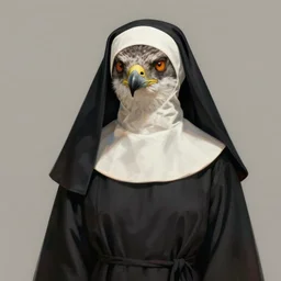 a portrait of a raptor wearing a nun habit, cyberpunk!, fantasy, elegant, digital painting, artstation, concept art, matte, sharp focus, illustration, art by josan gonzalez