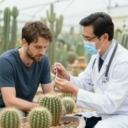 doctor diagnoses man with terminal cactus