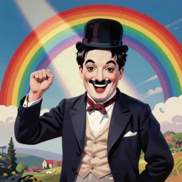 rainbow smiling happy charlie chaplin. pop art.