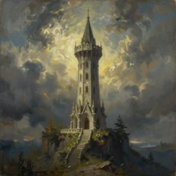 a painting of a tower on the edge of forever, fantasy, hyper realistic, dramatic lighting, cinematic, 35mm lens, 2k,