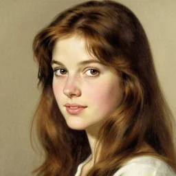 a beautiful portrait of a young woman with a brown hair by greg hildebrandt